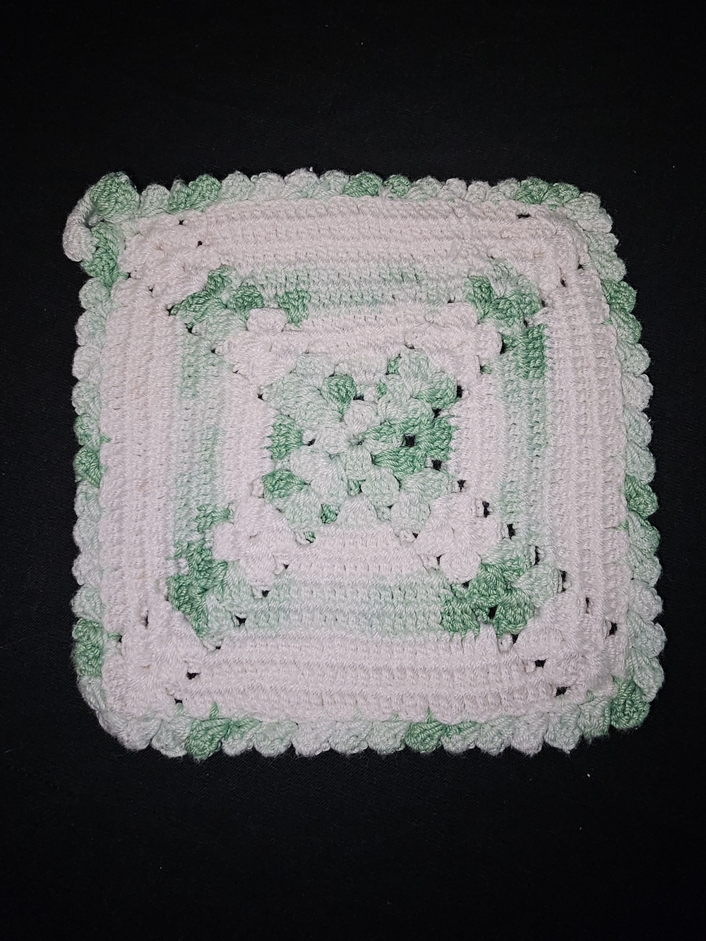 Handmade Crochet Square Dishcloth Or Hot Pad  in White and Mint Green